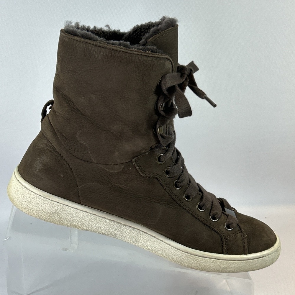 UGG Starlyn Nubuck Hi-Top Sneakers Women's Sz 8 Lace Up Chocolate Brown 1019662 - Picture 4 of 13